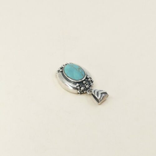 Vtg Sterling Silver Handmade Pendant W/ Oval Shaped Turquoise & Beads Details