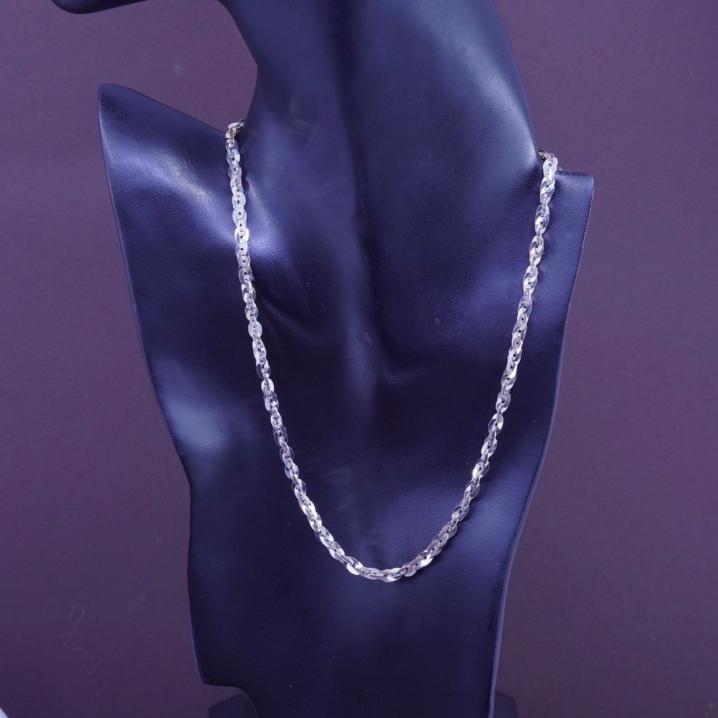 18”, 5mm, vintage Milor Sterling 925 silver necklace, flatten oval link chain