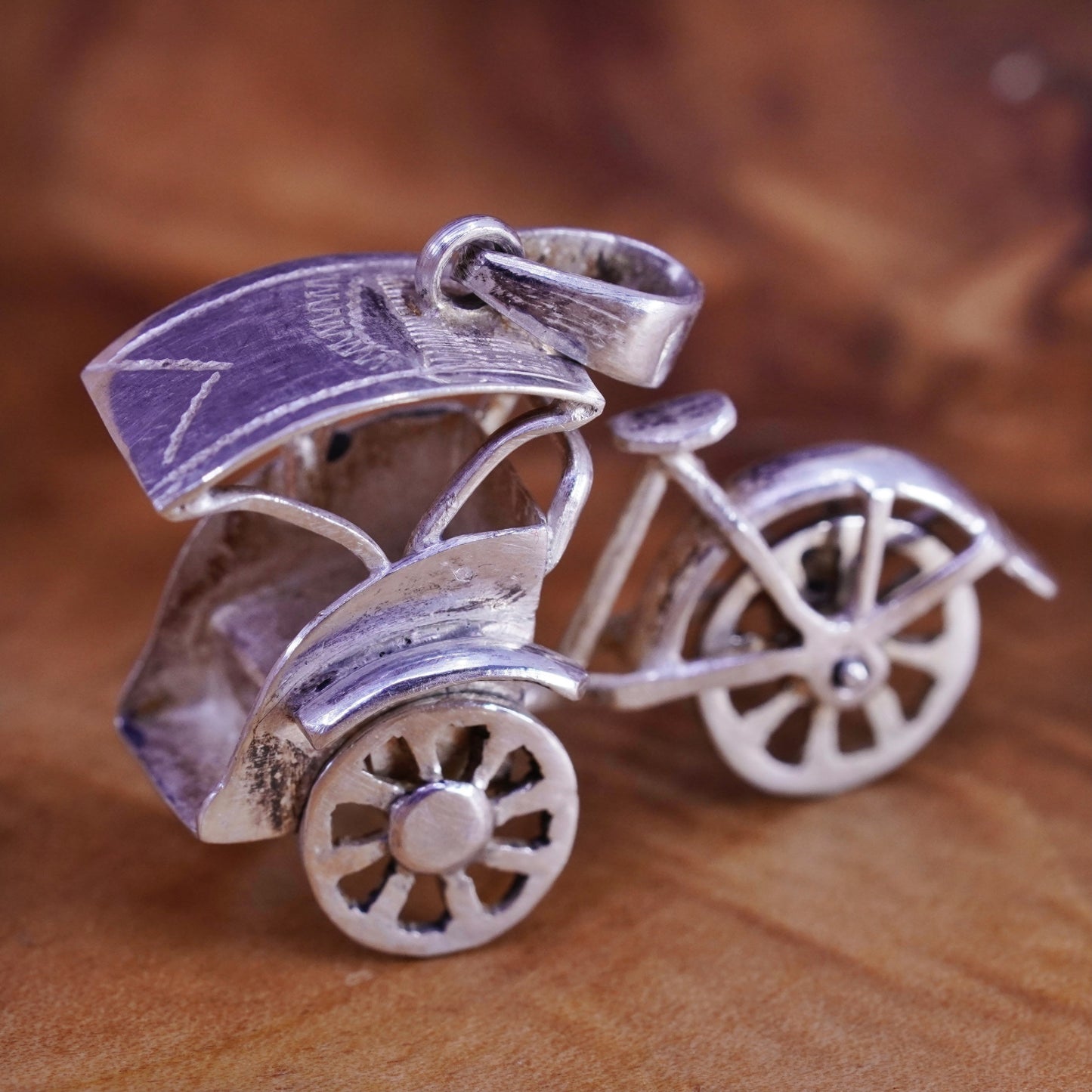 Vintage Sterling silver handmade pendant, 925 bike bicycle wagon