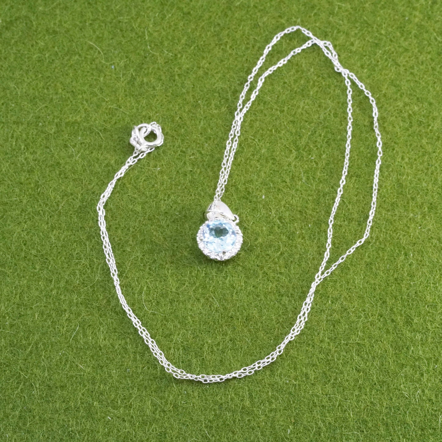 18”, Sterling silver necklace, 925 circle chain with blue cz pendant