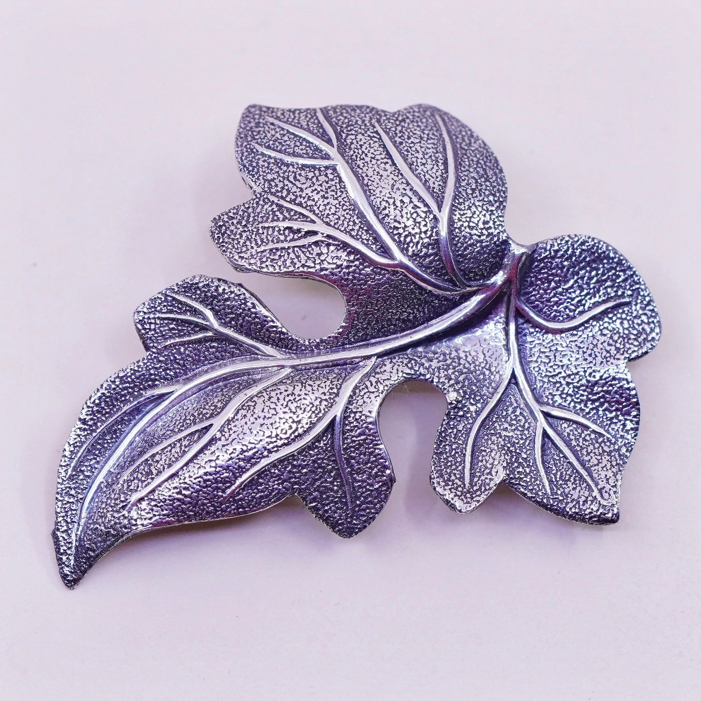 Vintage Beau Sterling silver handmade brooch, solid 925 silver grape leaf pin