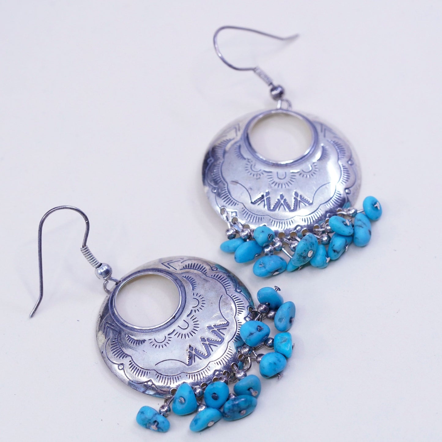 carolyn pollack Sterling 925 silver handmade disc earrings w/ cluster turquoise