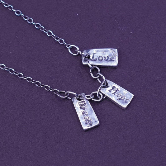 17”, Vintage Sterling 925 Silver handmade love hope dream Charms Necklace