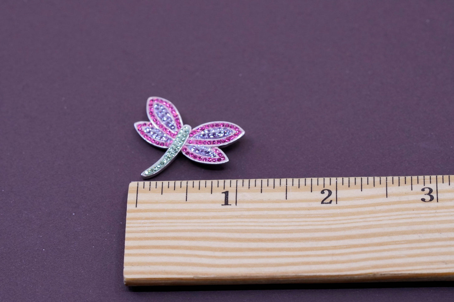 vtg Sterling 925 silver handmade pendant with cluster pink crystal dragonfly