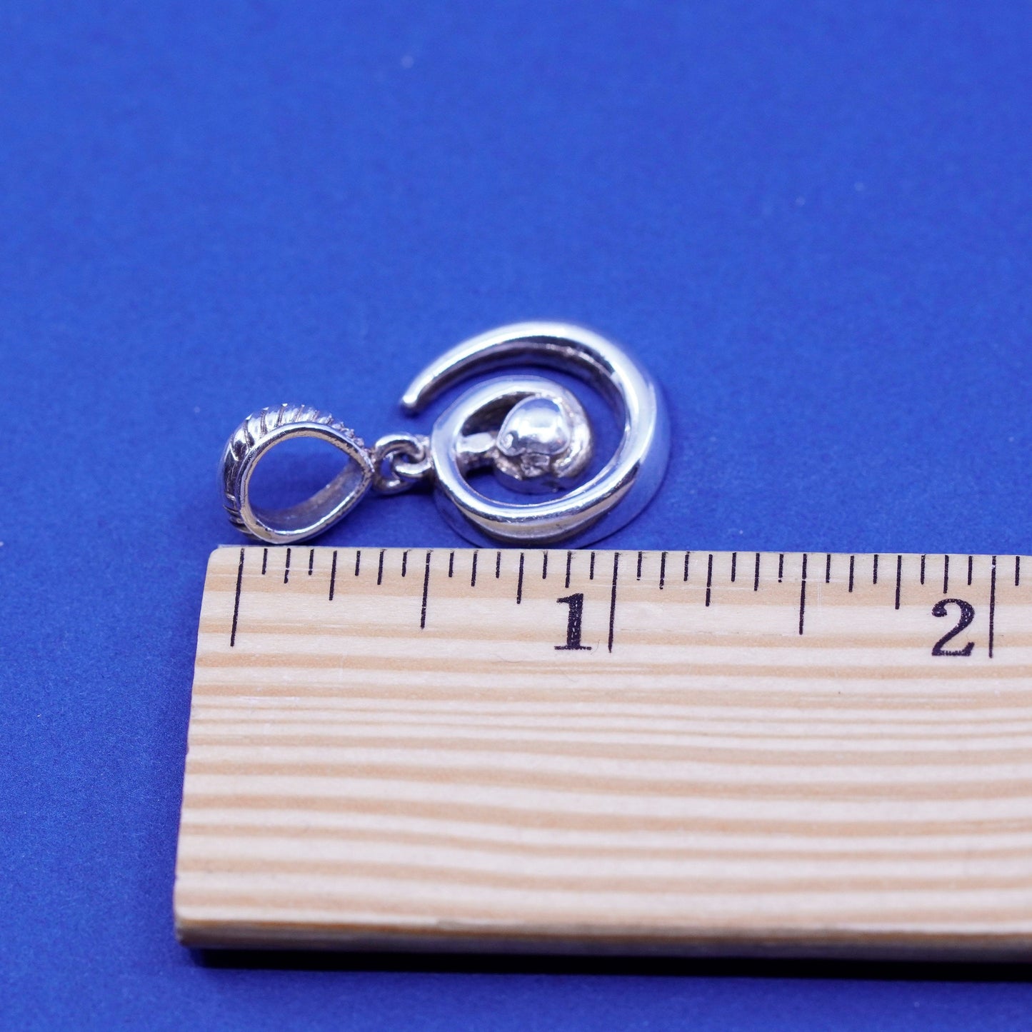 Vintage sterling silver handmade pendant, 925 swirl circle charm