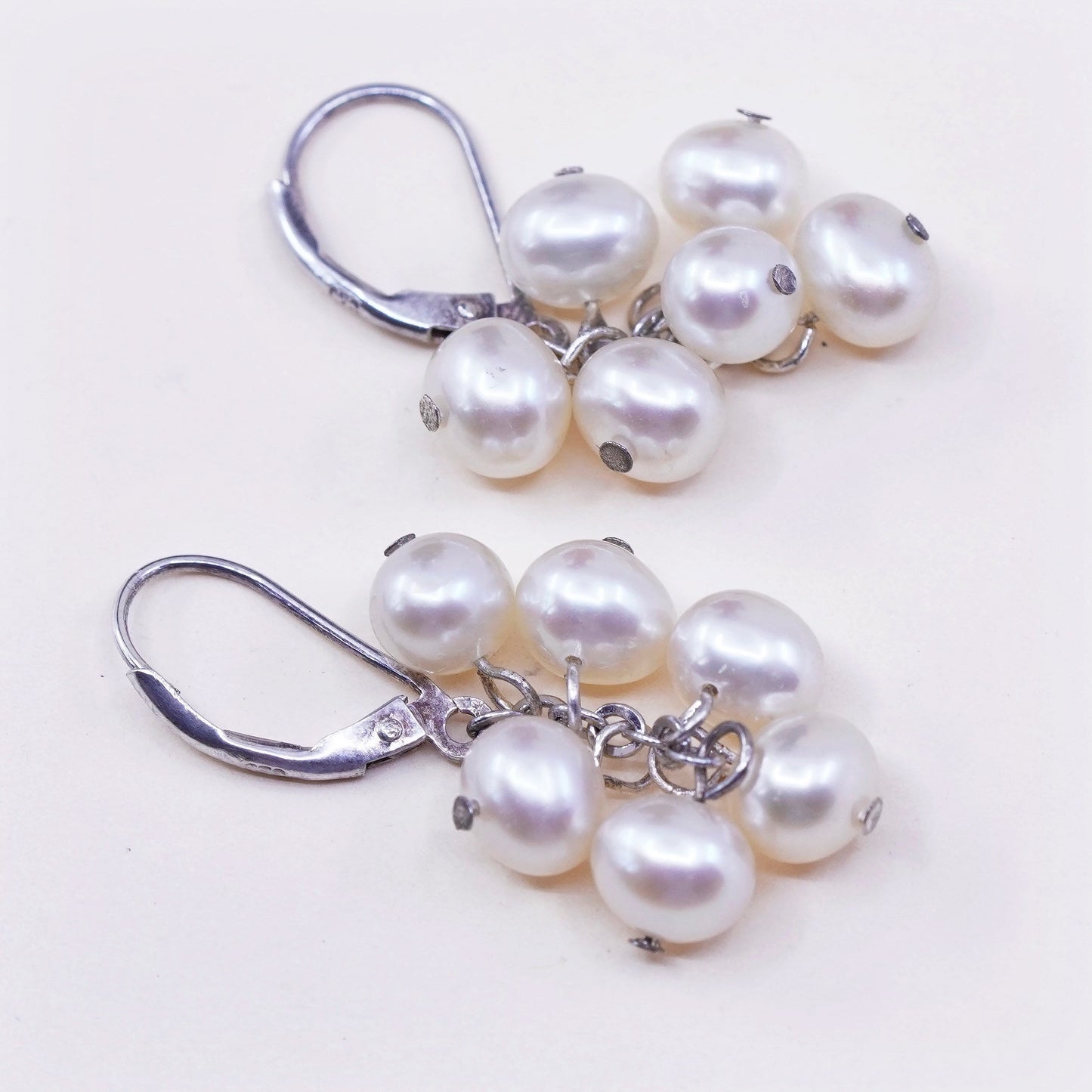 Vintage Sterling 925 silver handmade earrings with cluster pearl