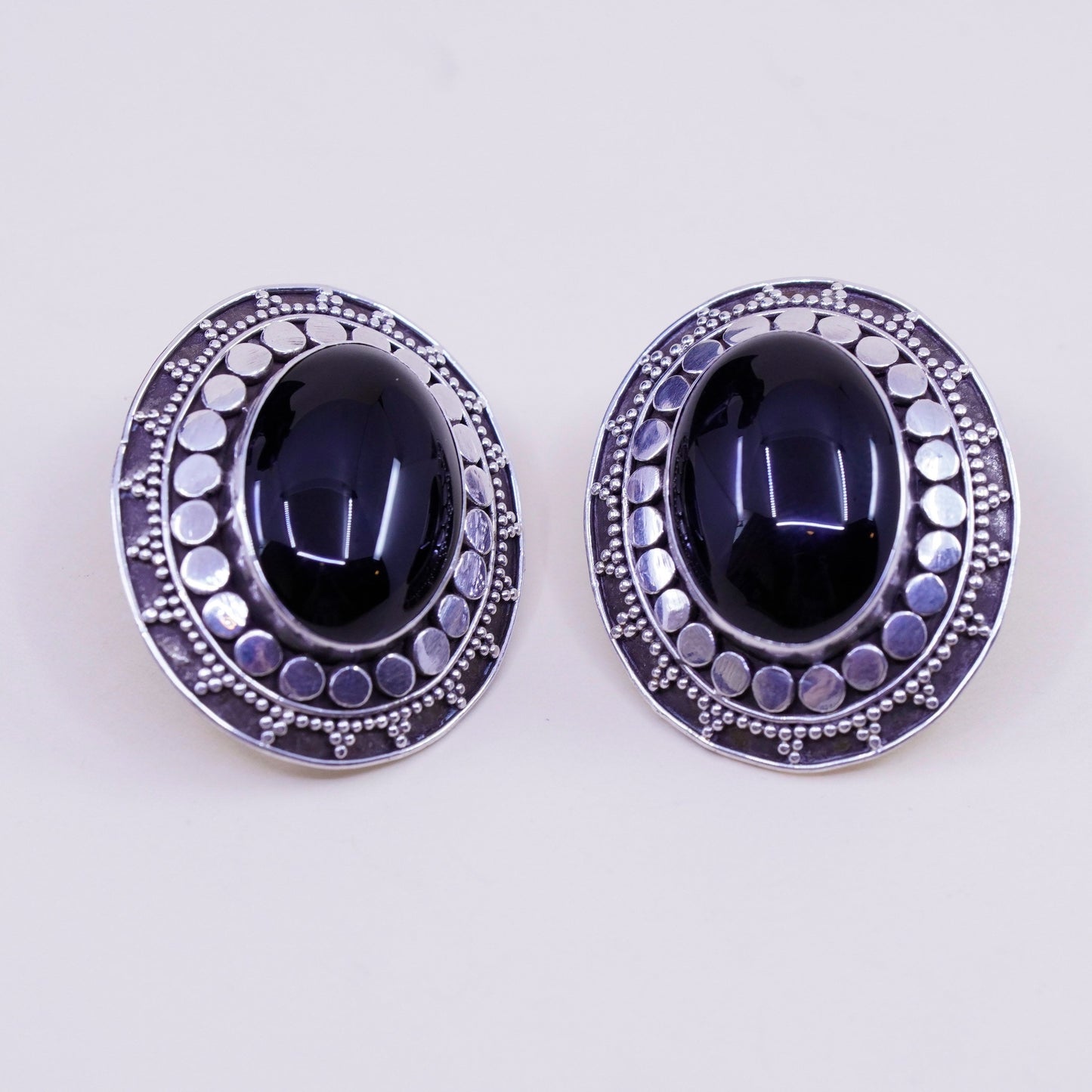 southwestern Sterling silver handmade earrings, Mexico 925 stud obsidian beads