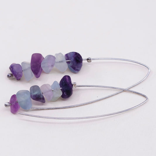 VTG Sterling 925 silver handmade earrings with amethyst and fluorite nuggets