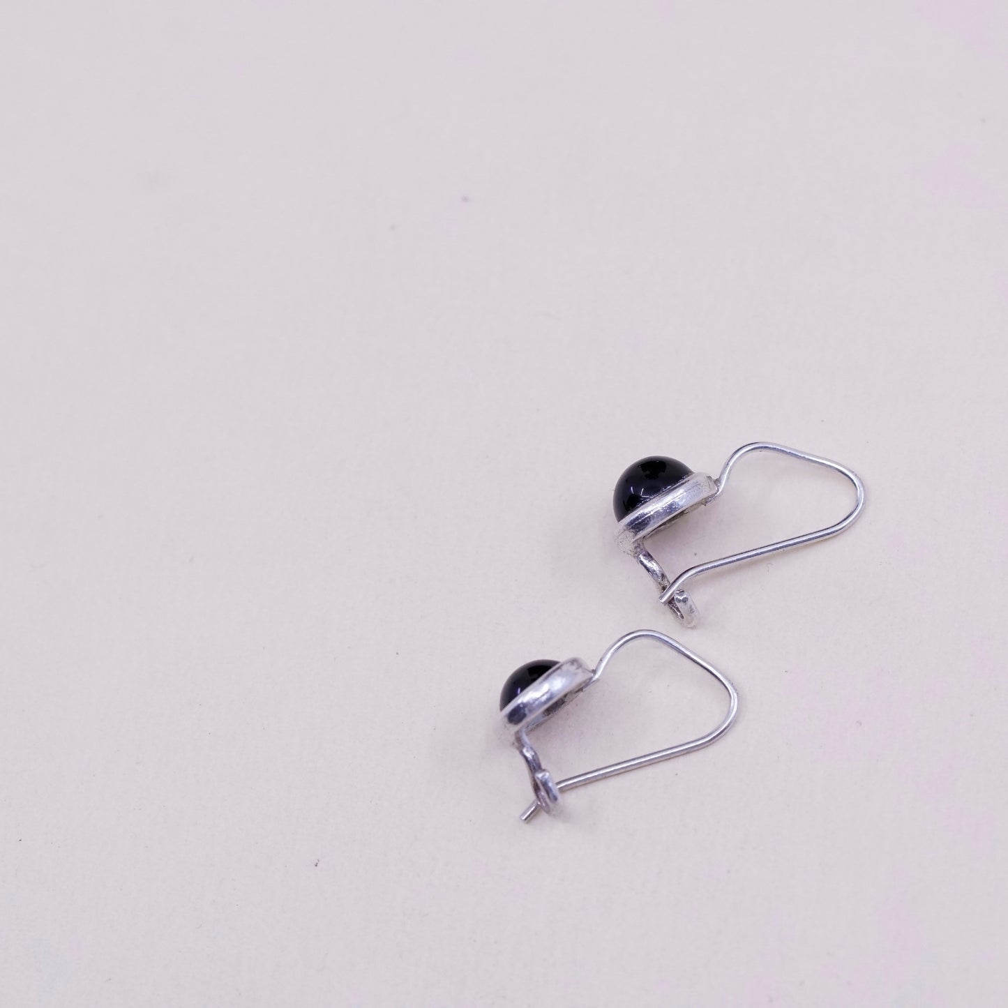 Vintage Sterling 925 silver handmade earrings with round obsidian drops