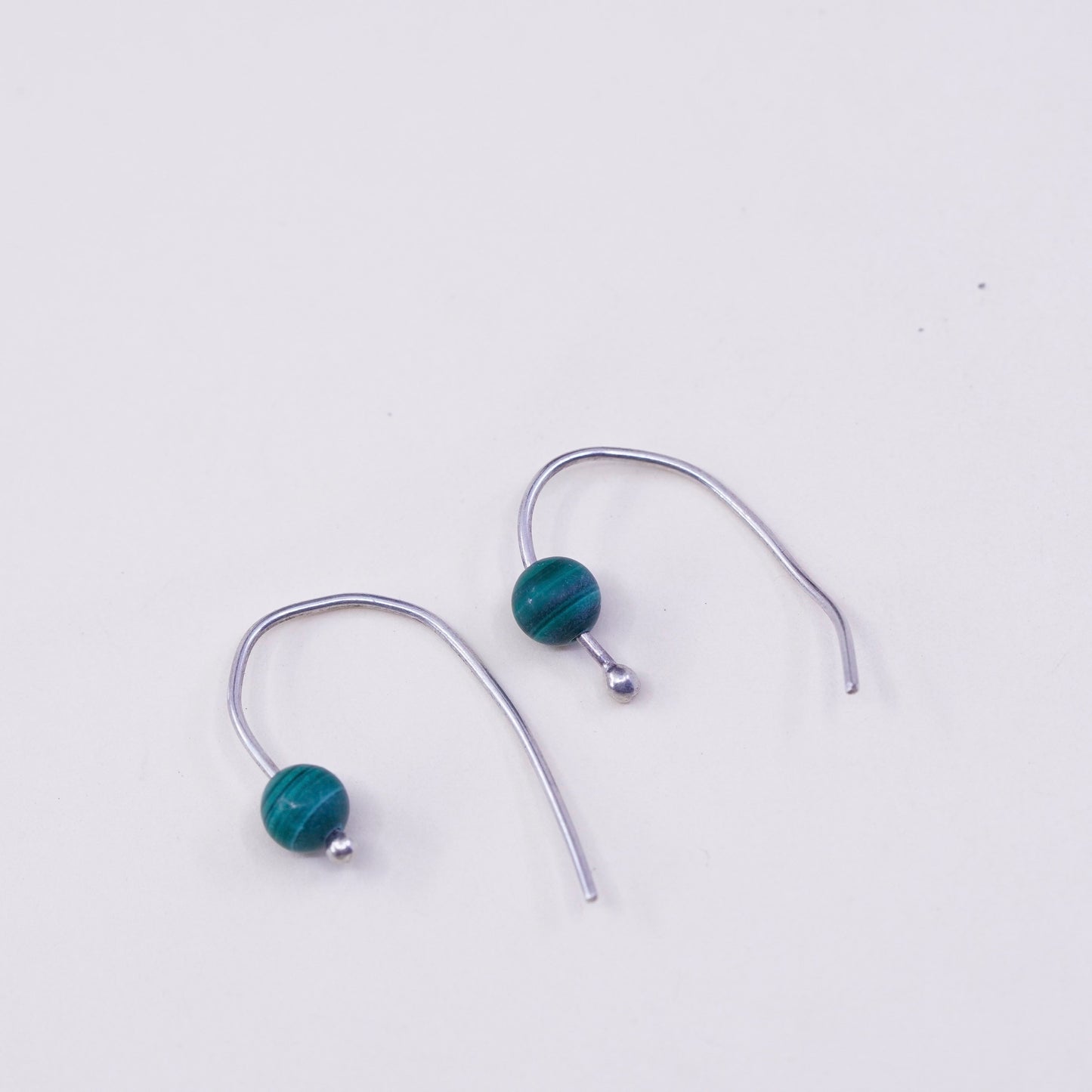 Vintage Sterling 925 silver handmade earrings with malachite bead, silver tested