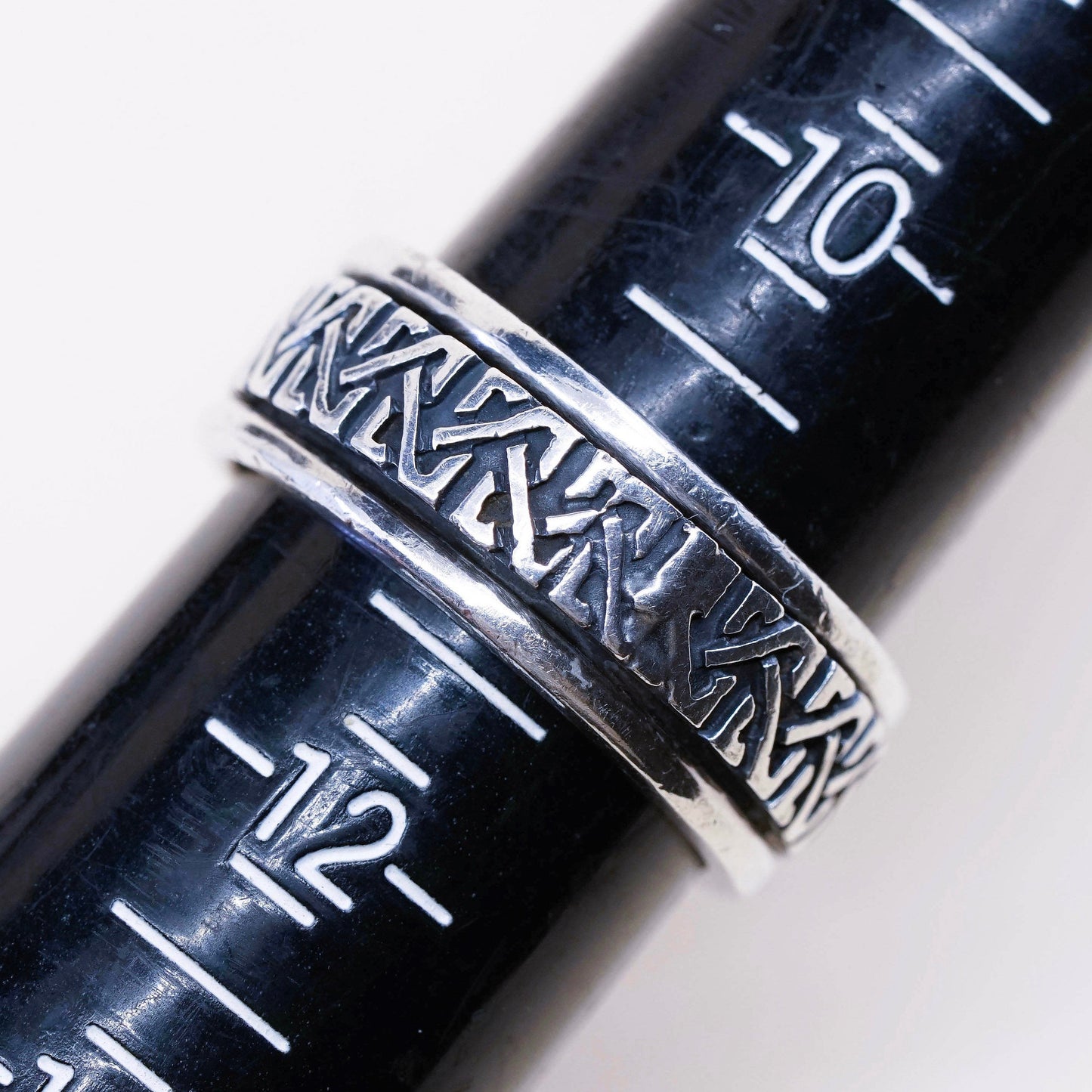 sz 11, vtg Hopi sterling silver handmade ring, 925 spinner roller entwined band