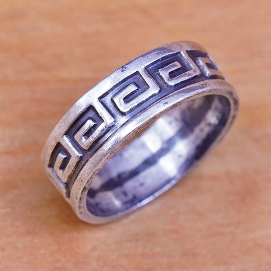 Size 6, vintage Sterling silver handmade ring, 925 band with Greek key Embossed