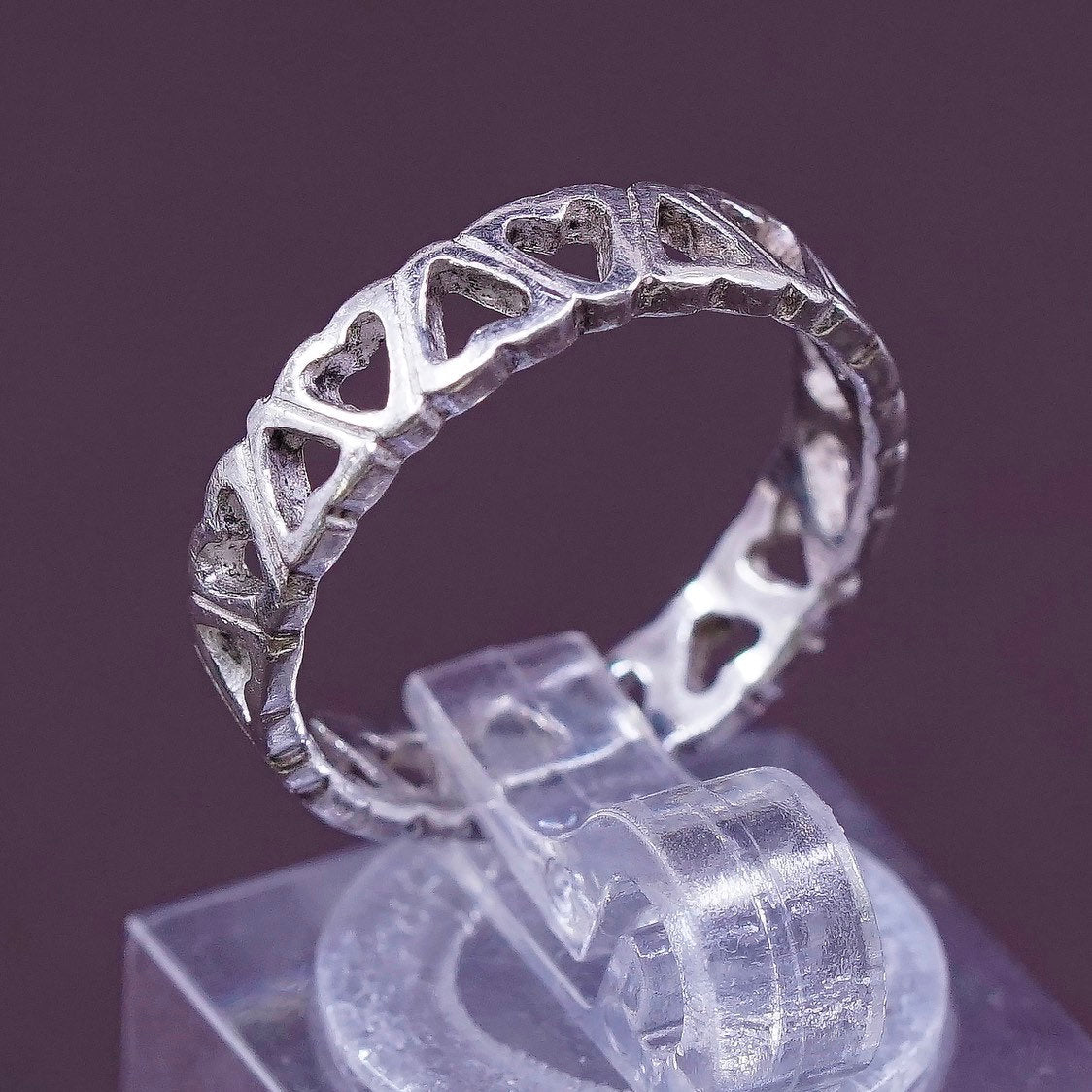 sz 5, vtg Sterling silver Handmade heart ring, 925 band