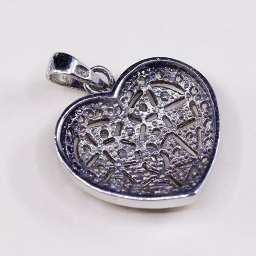 Vintage Sterling Silver Heart Pendant W/ Cz Around, Solid 925 Silver Charm