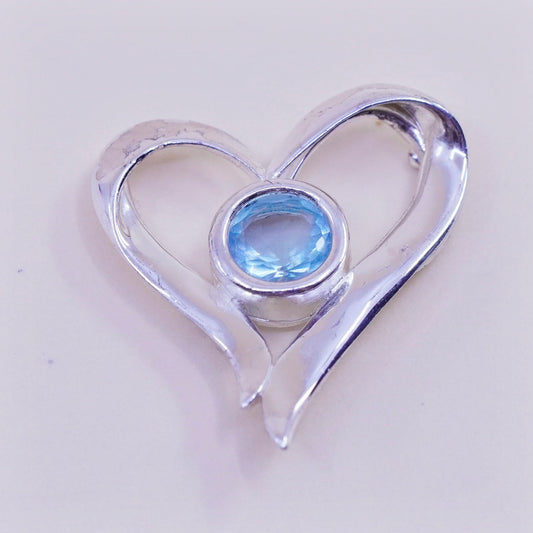 Vintage sterling 925 silver heart pendant with blue Cz