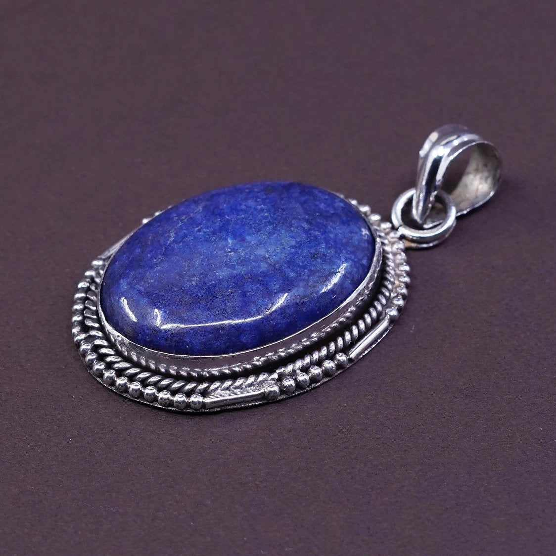 vtg Sterling silver handmade pendant, southwestern 925 w/ lapis lazuli N beads