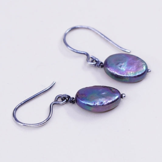 Vintage Sterling 925 silver handmade earrings with black pearl drop