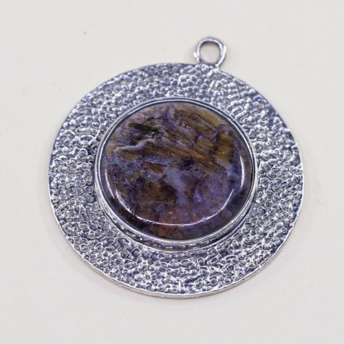 Vtg Sterling Silver Handmade Pendant Southwestern Hammered Circle 925 w/ Jasper