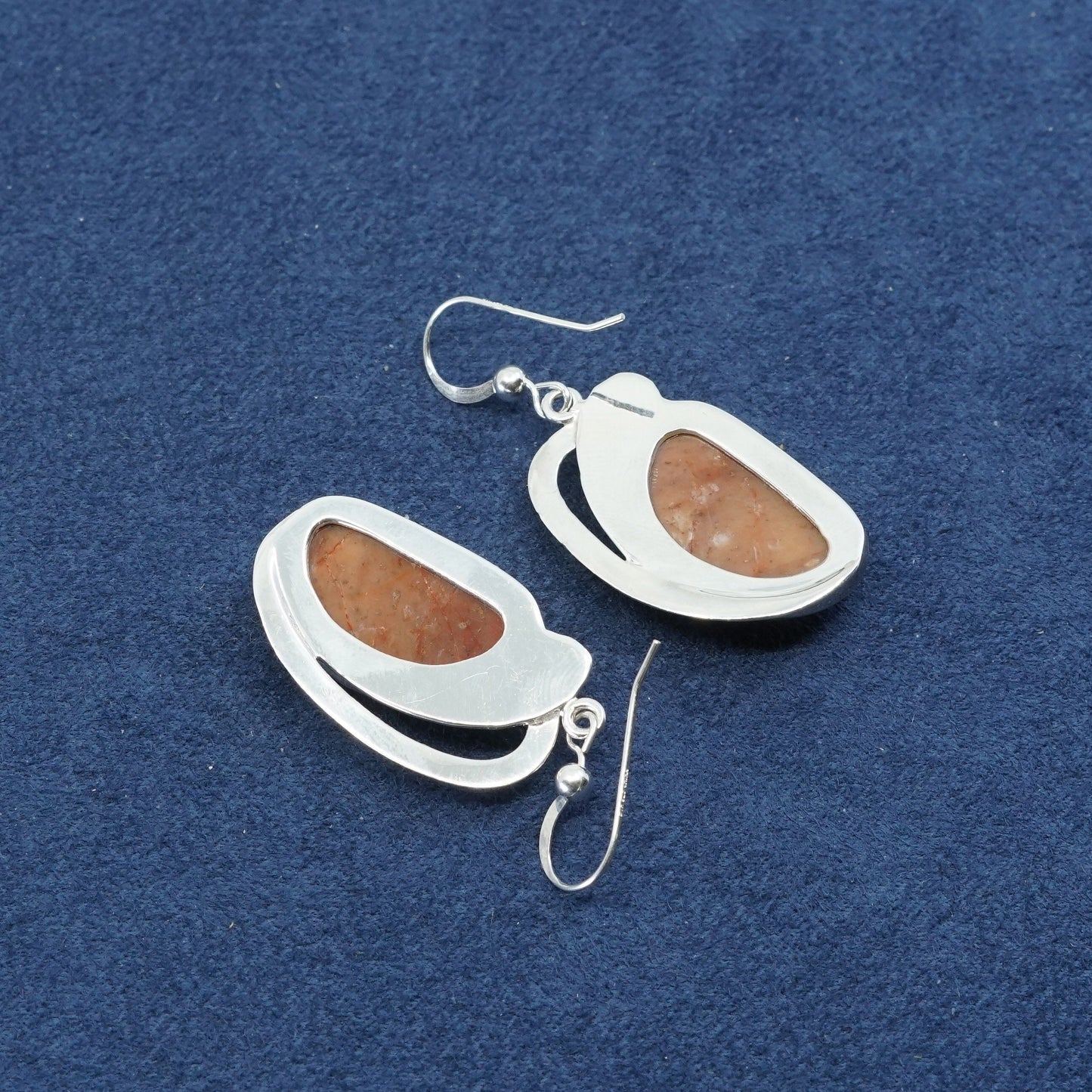 vtg sterling silver handmade earrings, 925 w/ agate drops, stamped 925