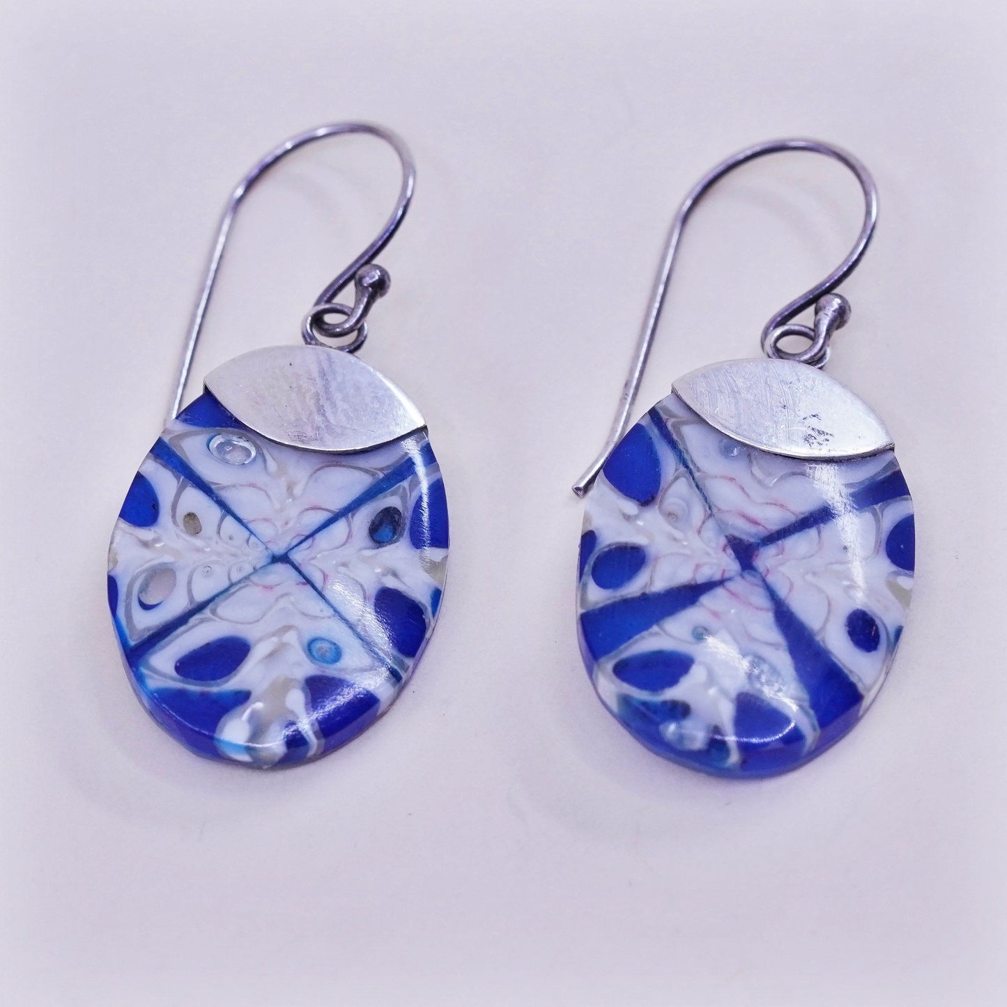 Vintage Mexico sterling 925 silver handmade earrings with blue resin