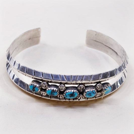 6.5", VTG Native American sterling silver cuff, Navajo Turquoise 925 Bracelet