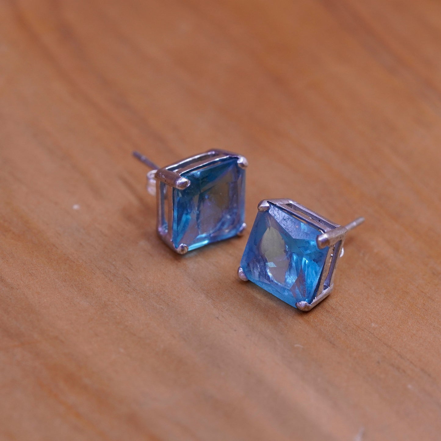Vintage Sterling 925 silver square topaz studs, earrings