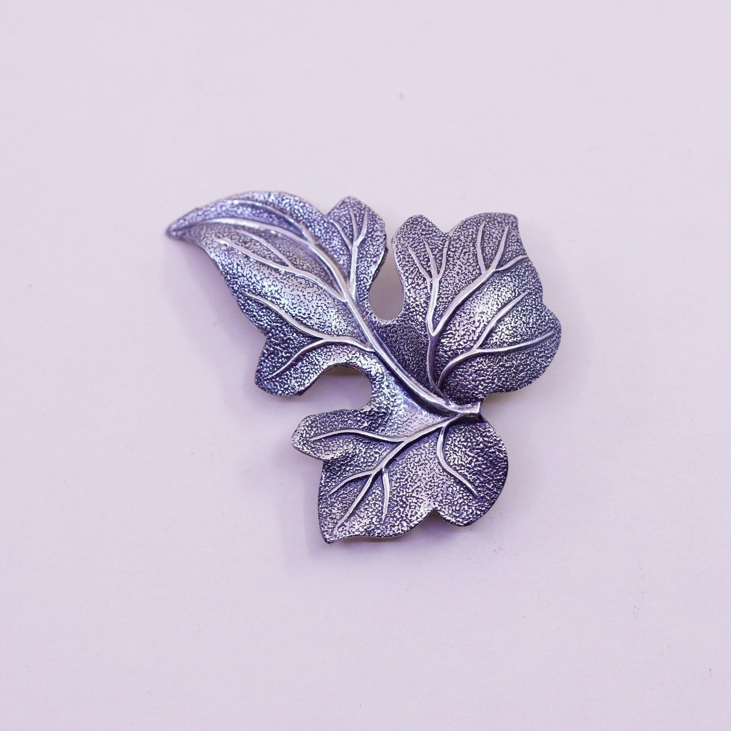 Vintage Beau Sterling silver handmade brooch, solid 925 silver grape leaf pin