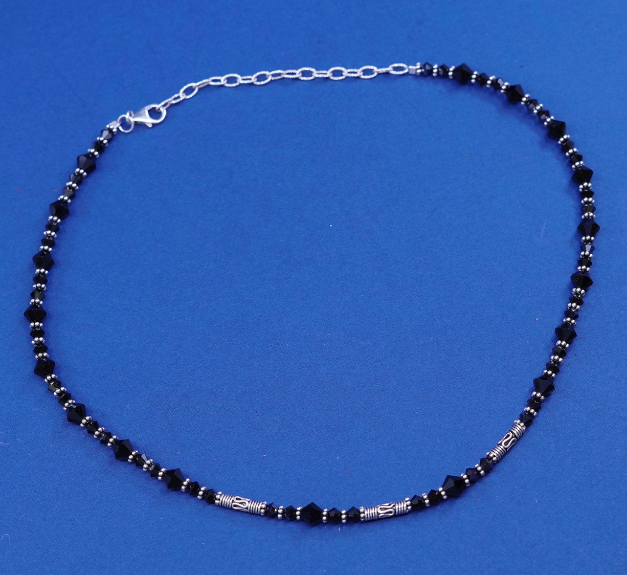 16+3”, vintage Sterling silver handmade necklace, 925 snake chain w/ obsidian