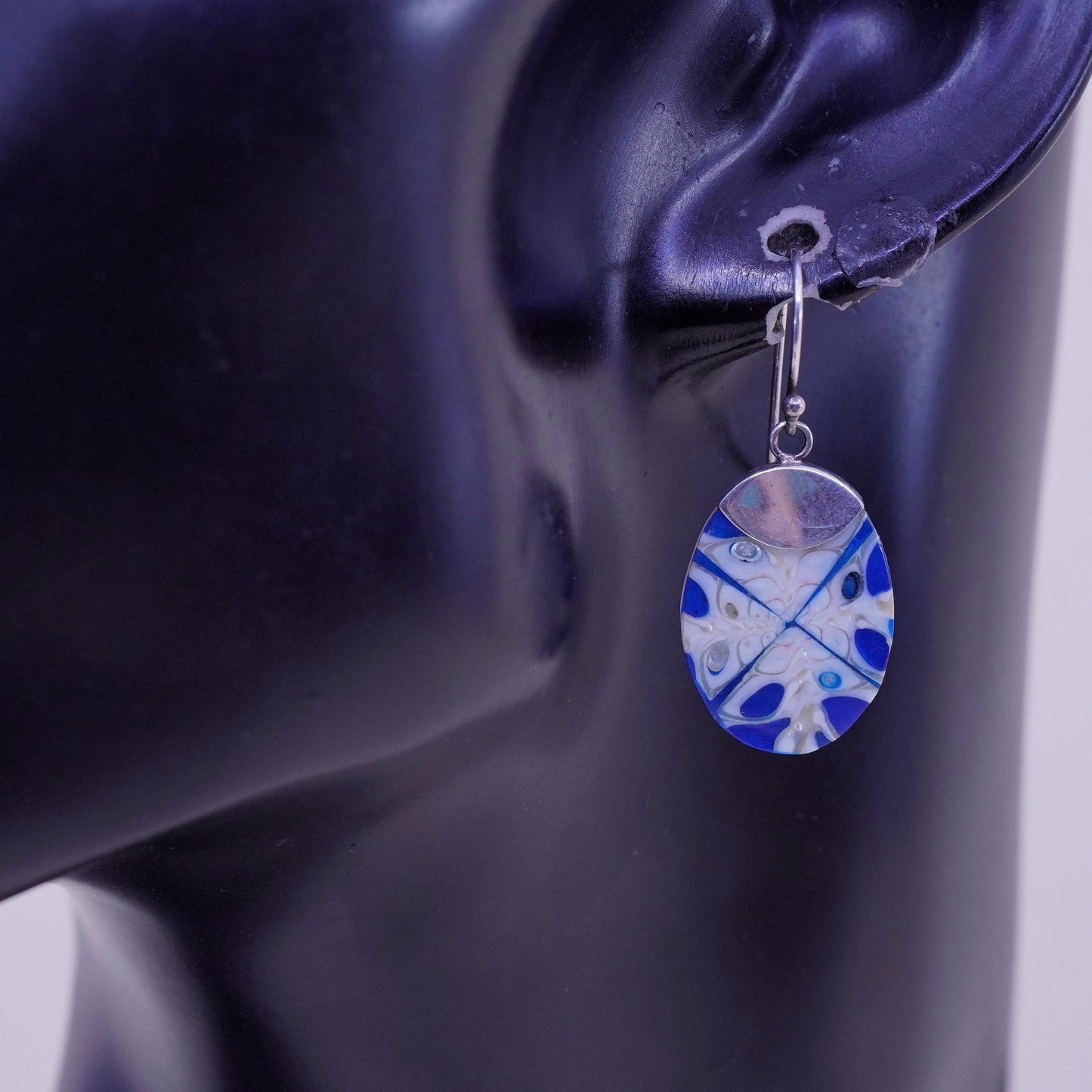 Vintage Mexico sterling 925 silver handmade earrings with blue resin