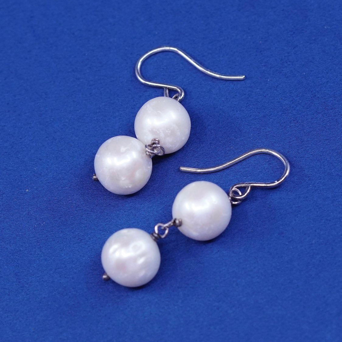 VTG Sterling silver handmade earrings, 925 hooks W/ pearl drops