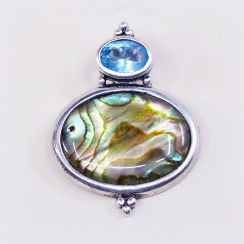 vtg Sterling silver handmade, Mexico 925 w/ abalone pendant N Blue Topaz