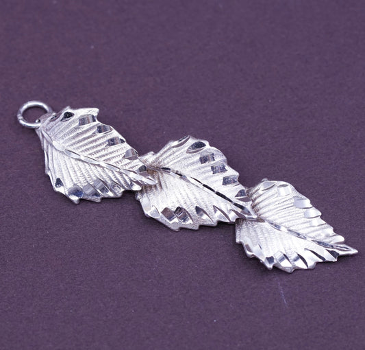 Vintage handmade Sterling 925 silver leaves pendant, minimalist, modernist