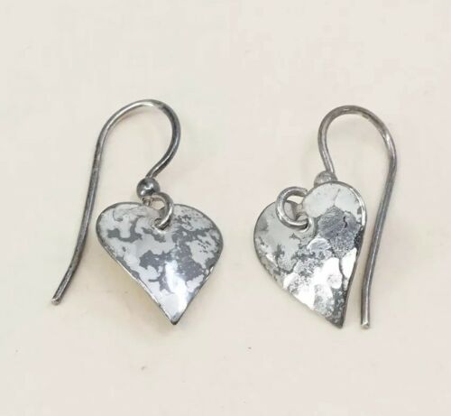 Vtg Sterling Silver Handmade Earrings, 925 dangles Heart Tag Dangles