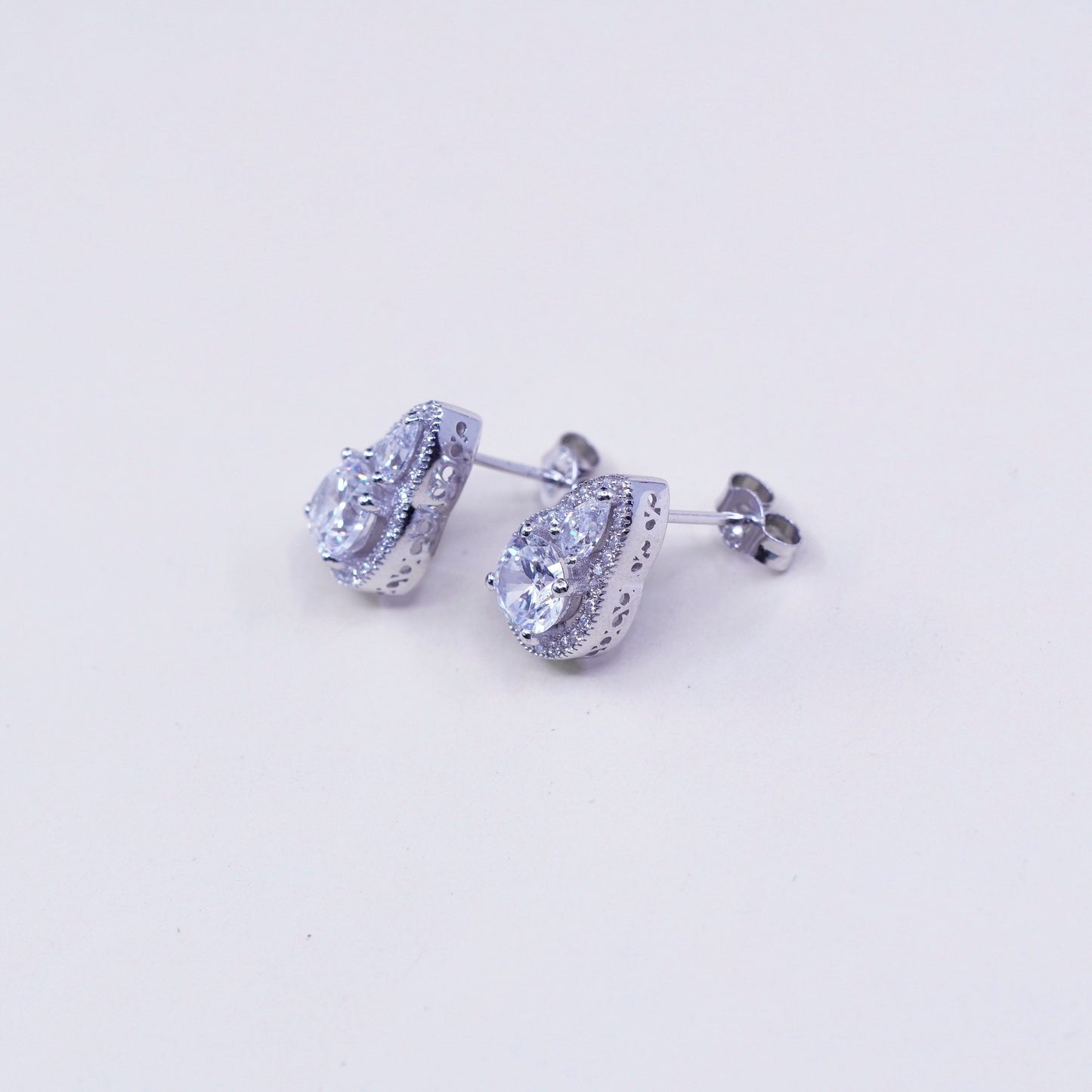 Vintage sterling silver genuine cz teardrop studs, fashion minimalist earrings