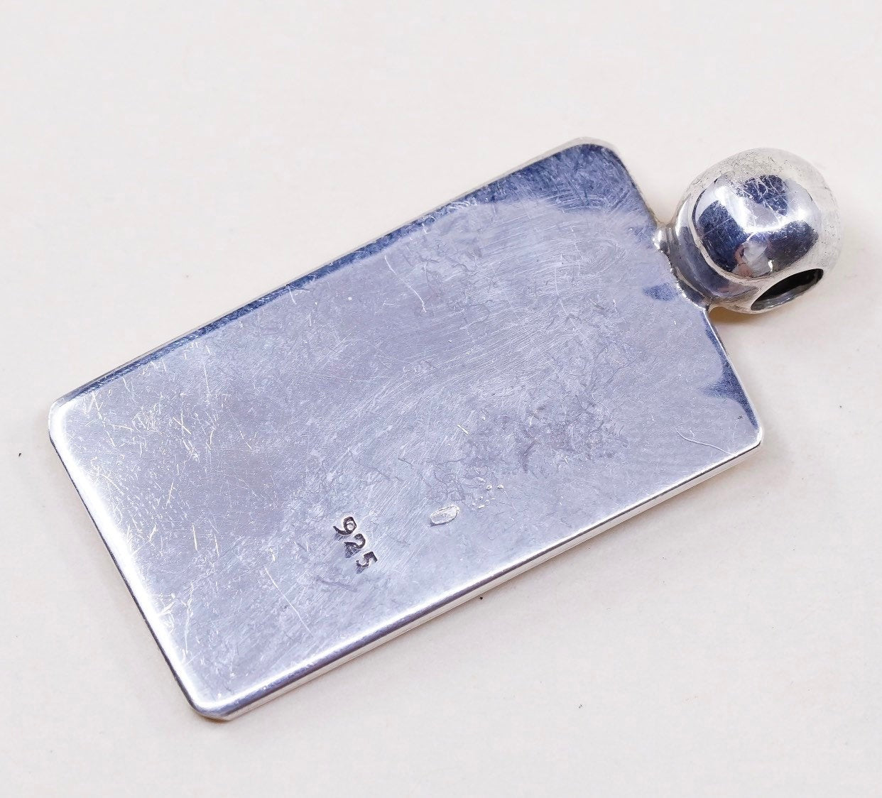 VTG sterling silver handmade pendant, 925 hammered tag w/ Enamel