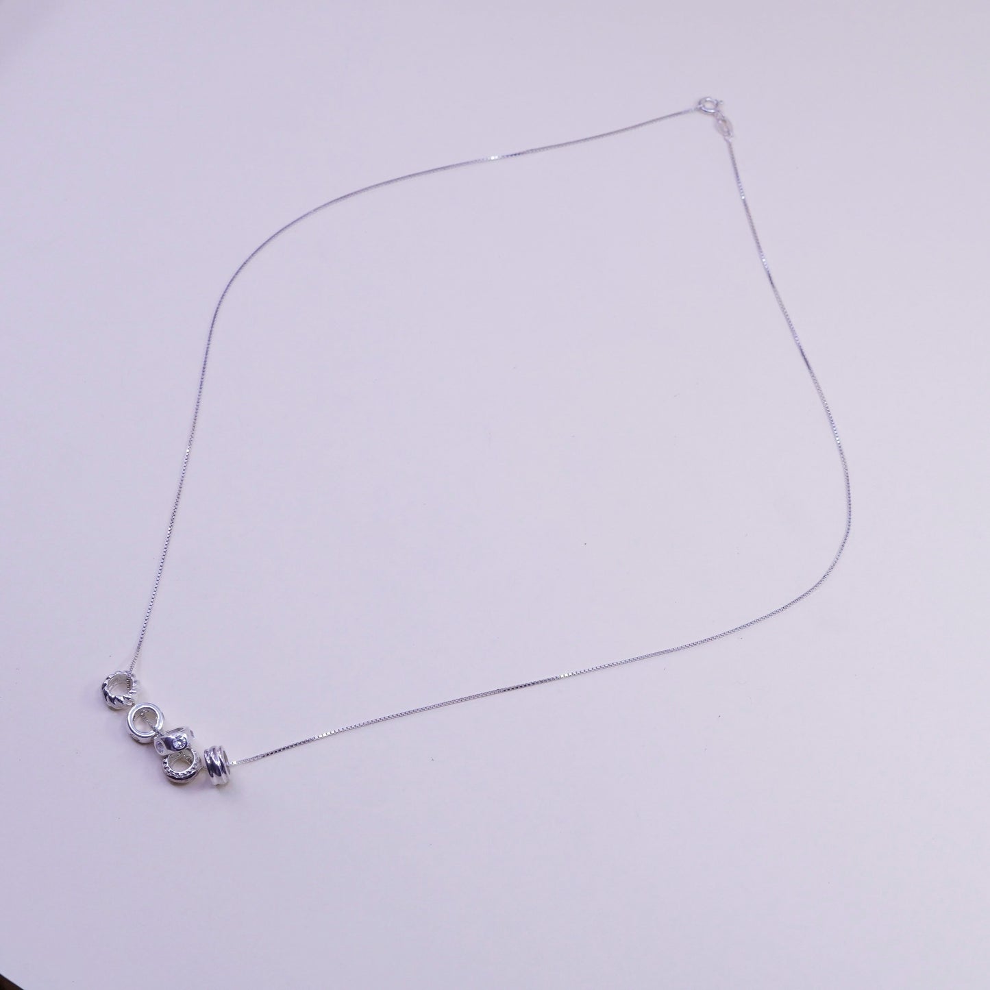 24”, vintage Sterling silver necklace, 925 box chain with cz beads pendant