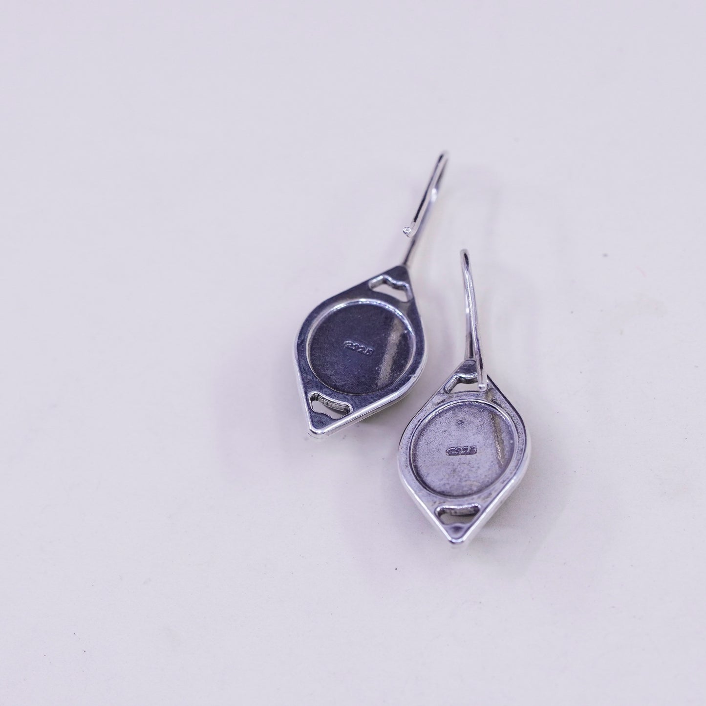 Vintage Sterling 925 silver handmade earrings with oval obsidian, elegant