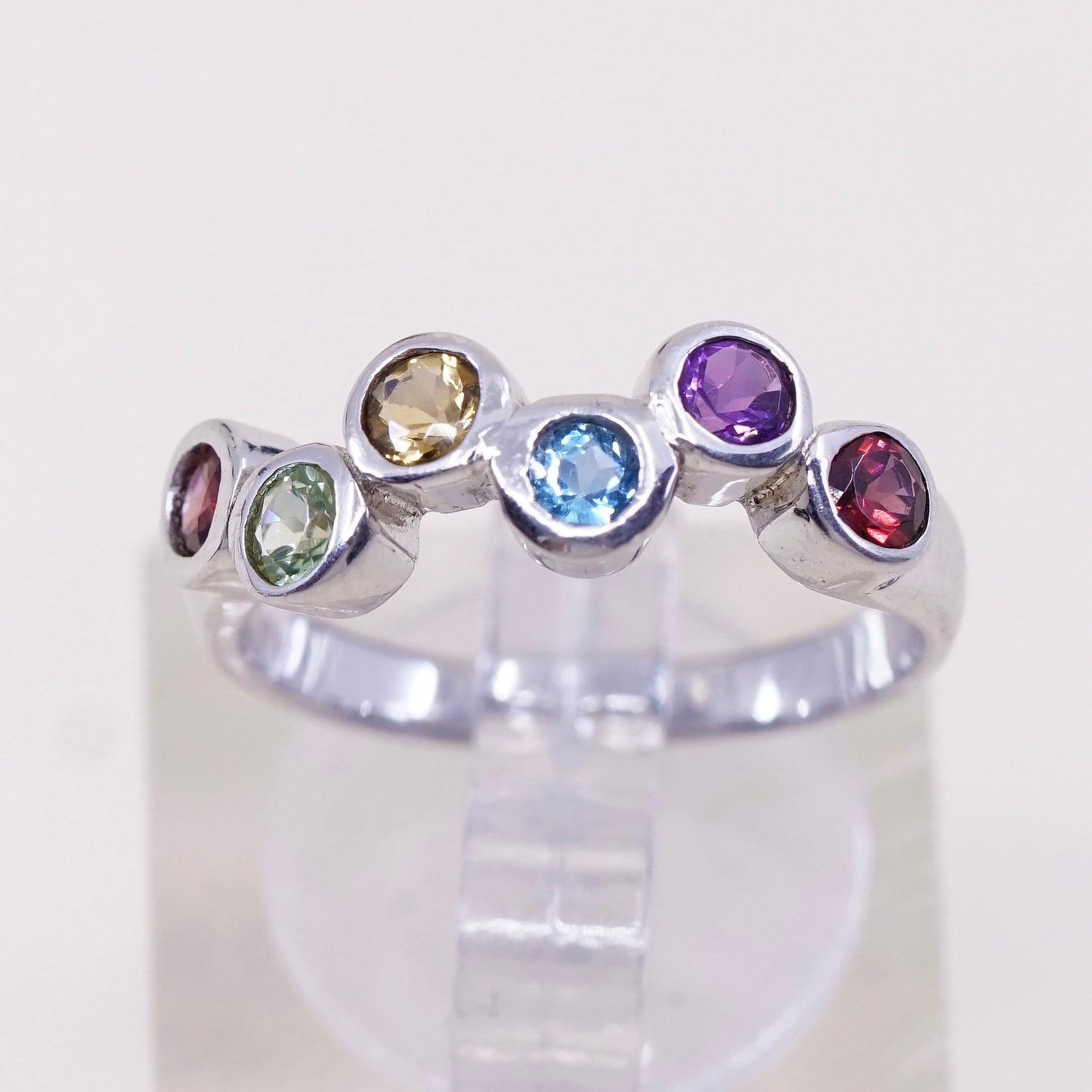 sz 6.25, sterling silver ring, 925 band w/ topaz citrine peridot ruby amethyst