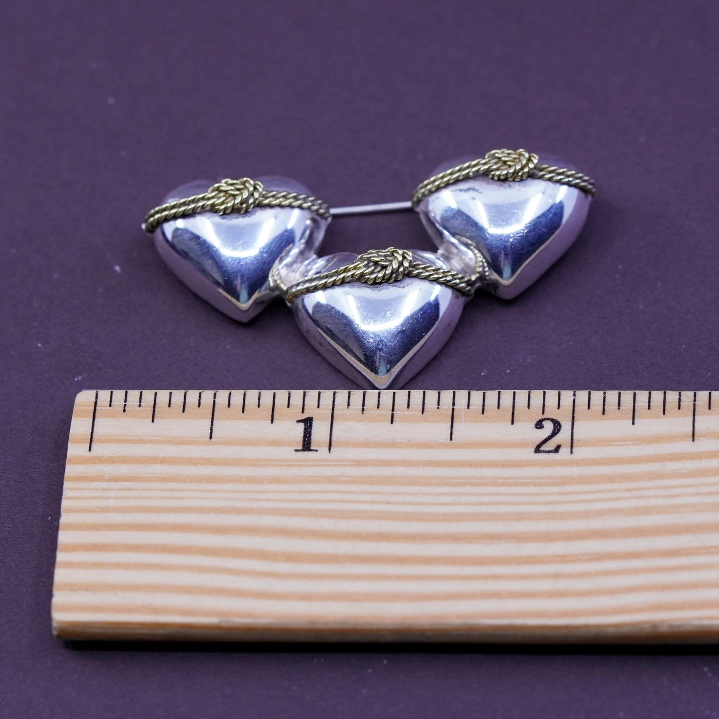 Vintage mexico handmade two tone sterling 925 silver heart brooch