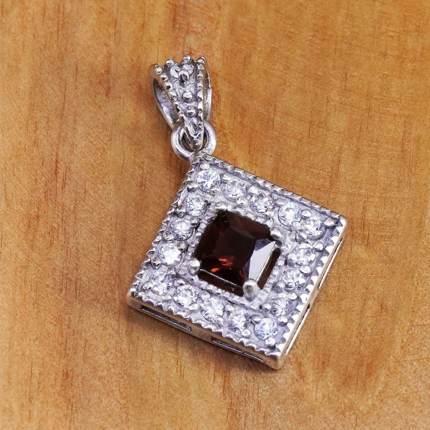 Vintage Sterling 925 silver pendant with ruby and crystal