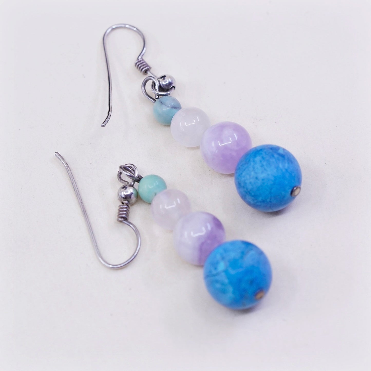 sterling 925 silver handmade earrings w/ turquoise crystal and amethyst beads
