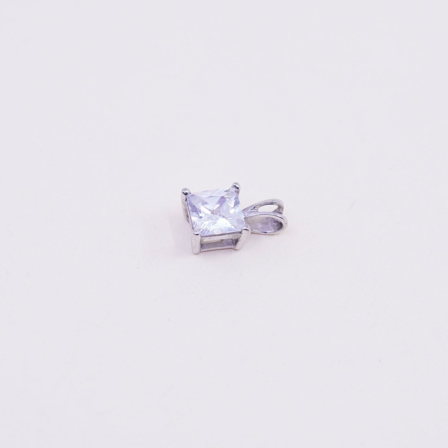 Vintage sterling silver square cz pendant, 925 charm