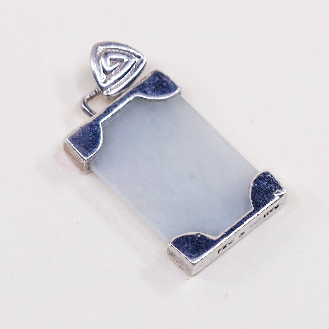 VTG Sterling silver handmade pendant, 925 silver tag with fine jade