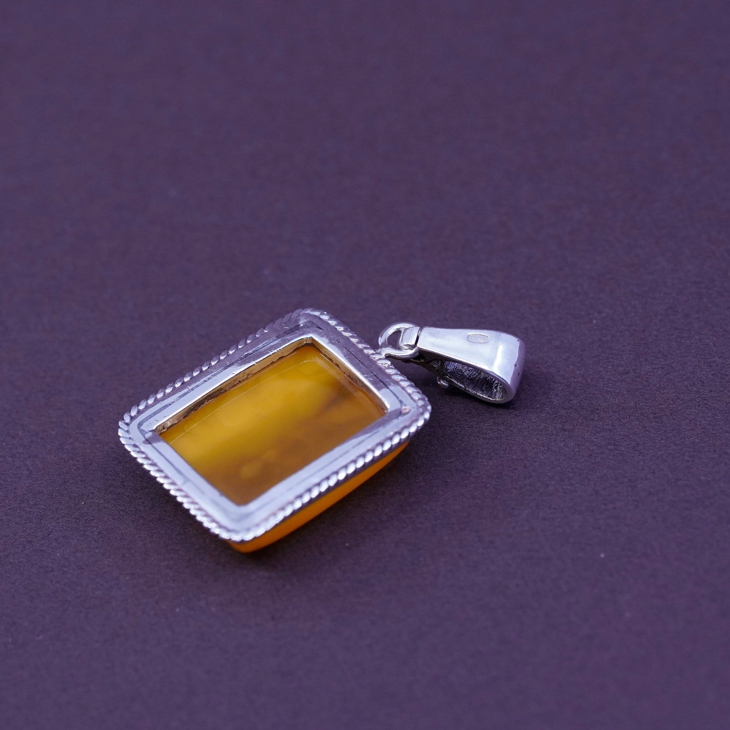 Vintage mexico Sterling 925 silver handmade pendant with Amber and cable