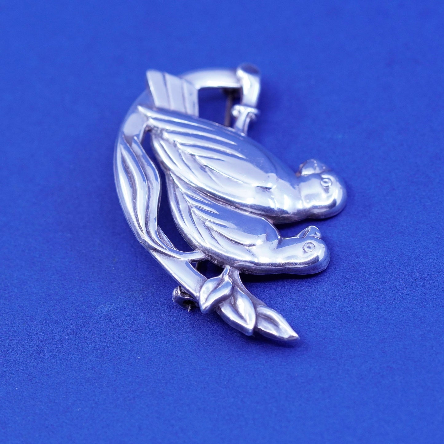 Vintages sterling silver handmade bird brooch, 925 parrot pin