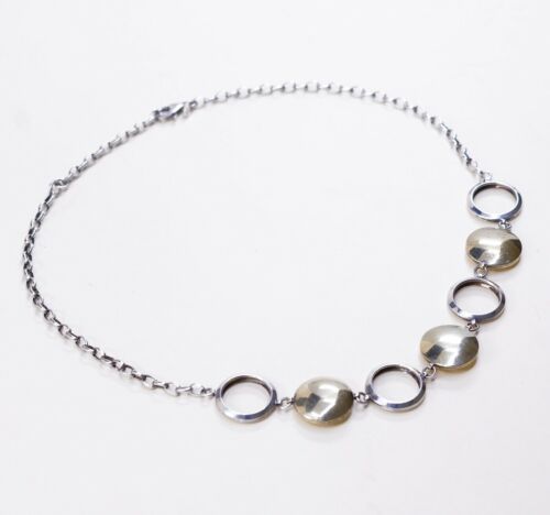 18”, 3mm, Turkey Two Tone 925 Sterling Silver Circle Disc necklace, Stamped 925