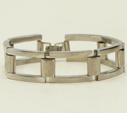 7”, Vintage Mexico Sterling 925 Silver Tennis bold rectangular link Bracelet