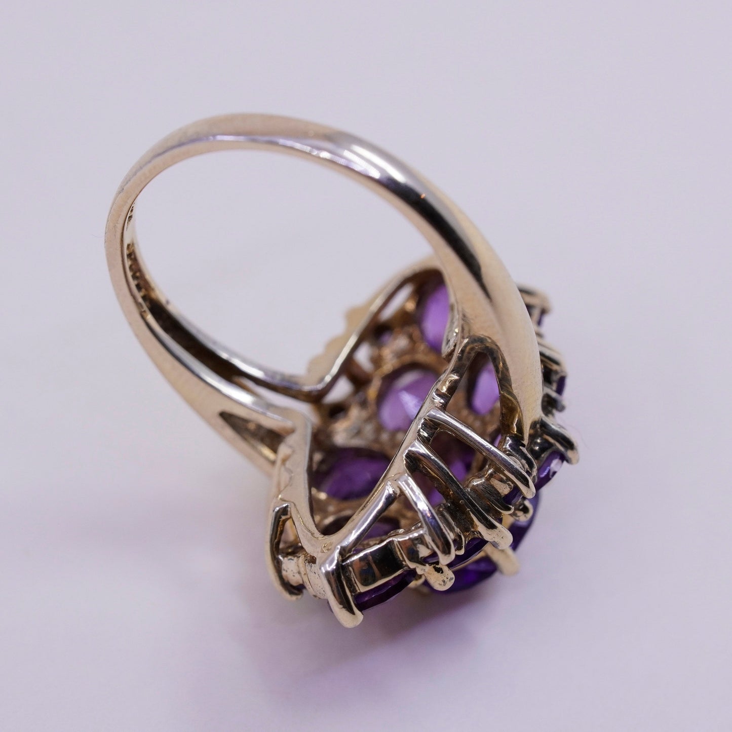 Size 7.25, vtg vermeil gold filled Sterling 925 silver cocktail ring amethyst