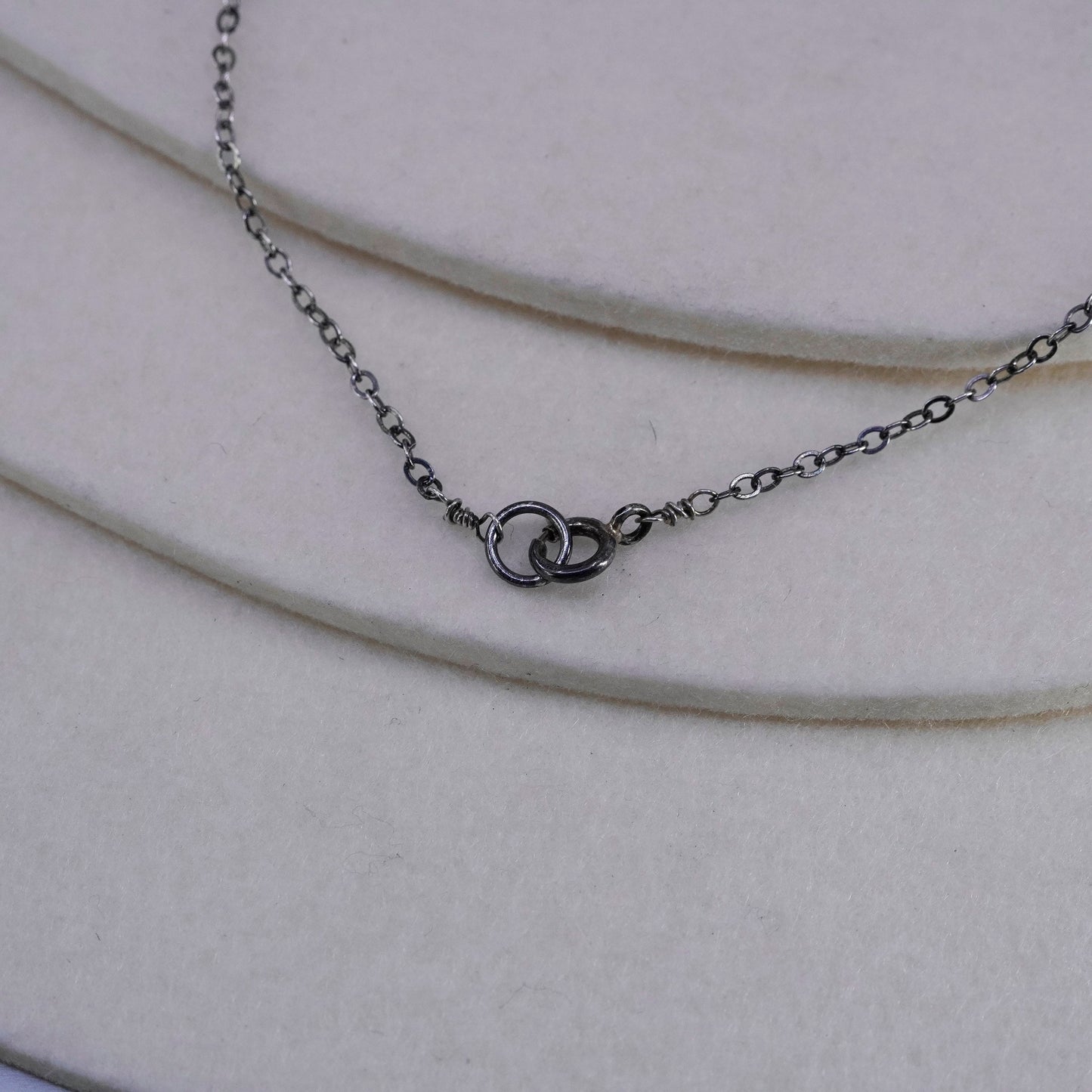 24”, Vintage Sterling 925 silver circle chain necklace with pearl hand pendant