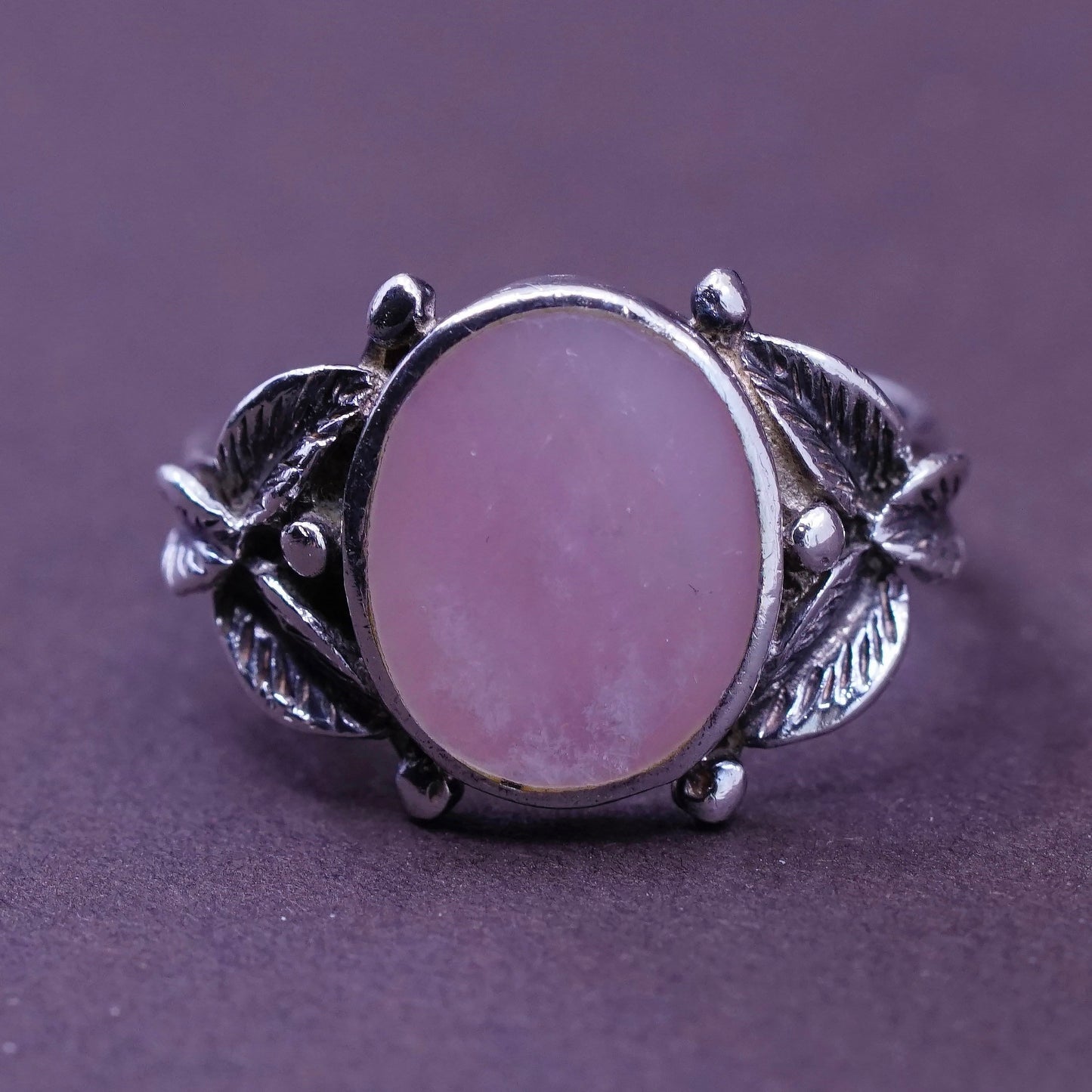 sz 6, Native American navajo Sterling 925 silver Pat Platero ring with pink mop